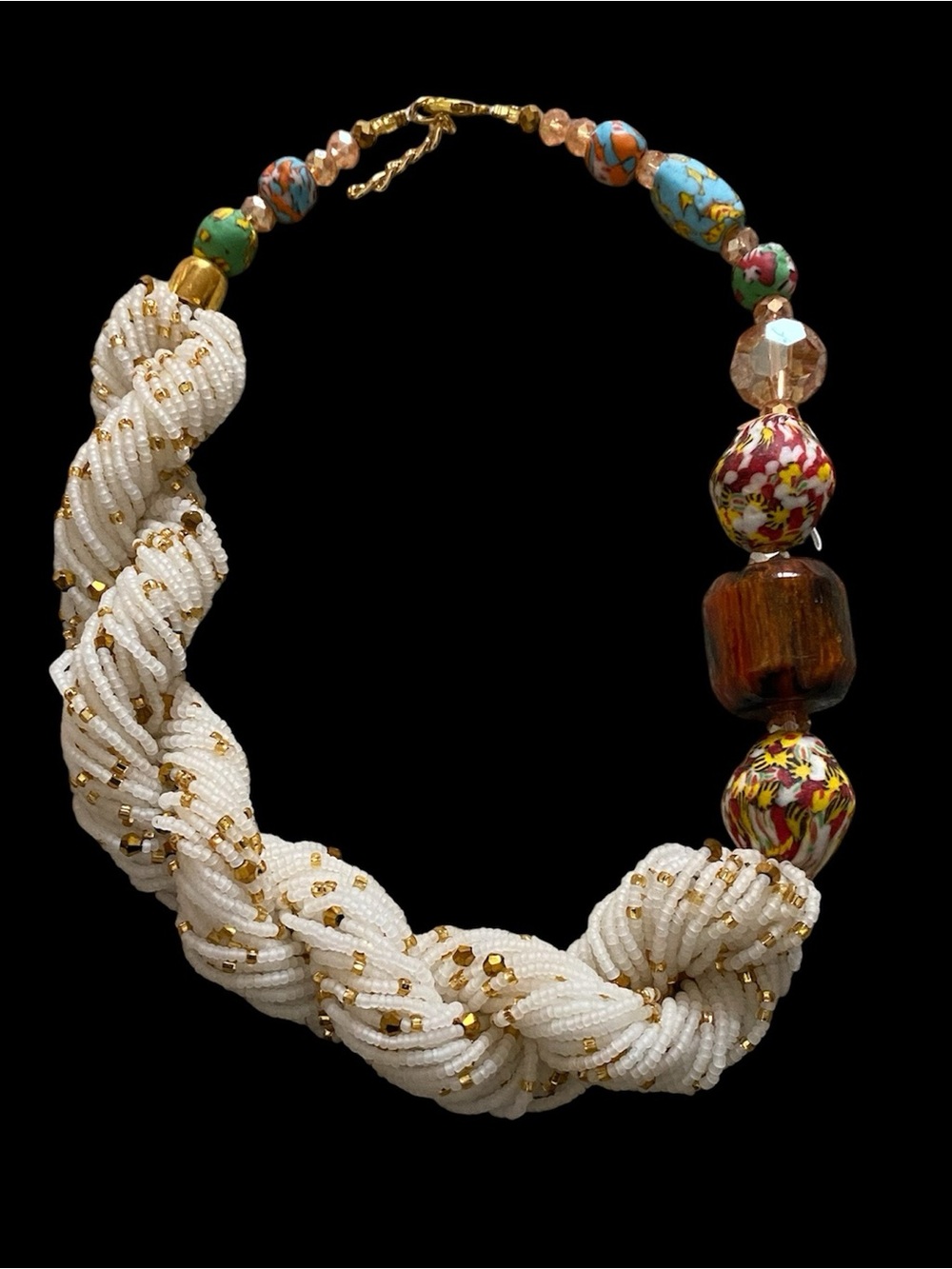 Handcrafted African twisted glass beads& patterned beads with crystal necklace